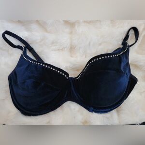 Rare 1990s Victoria's Secret Navy Velvet with Rhinestones Bra